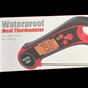 New With Box RoHS Water Proof Meat Thermometer Black & Red One Size